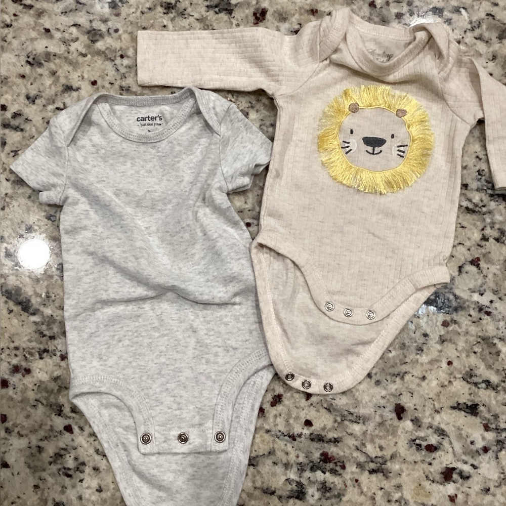 Baby Lot of 2 Like New Gray Short & long Sleeves 3M Onesie Carters Sterling Baby